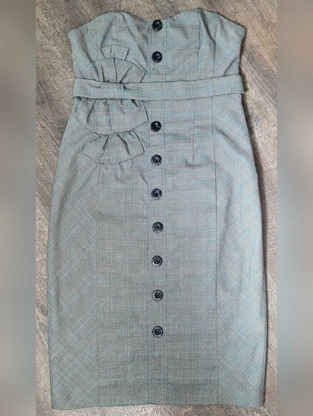 Anthropologie Floreat Doubly Adorned Plaid Strapless Midi Dress Womens 4 Grey Bl - Picture 9 of 14